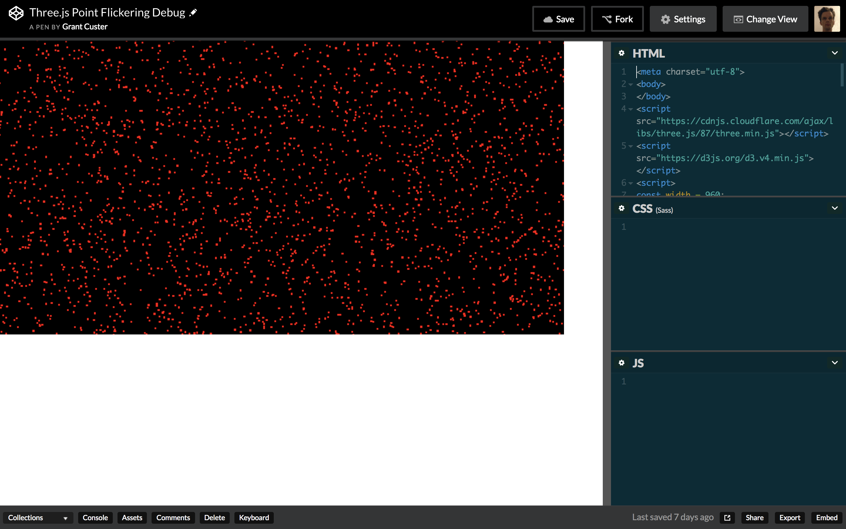 A screenshot of the flickering points debug demo.