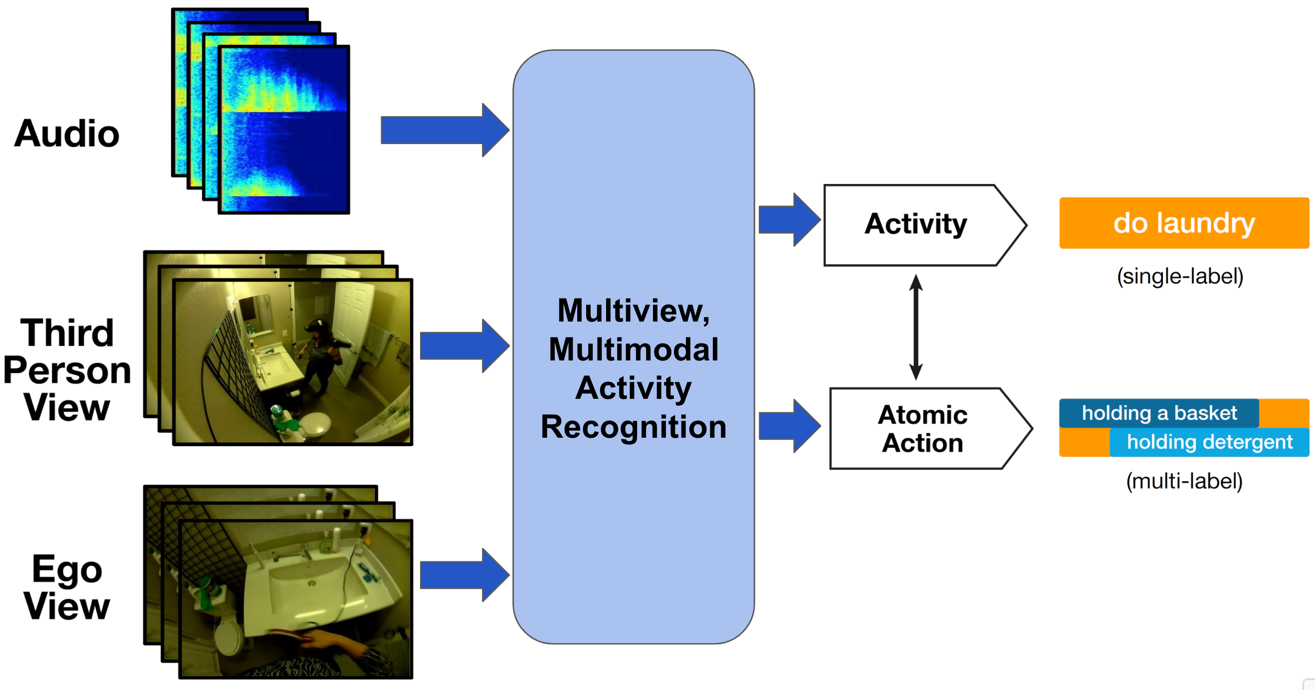 Illustration of multiview, multimodal activity recognition.